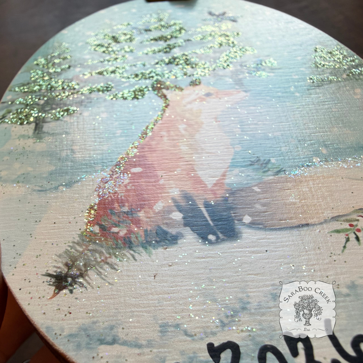 Fox Woodland Winter Scene- Holiday Watercolor Wood Ornament