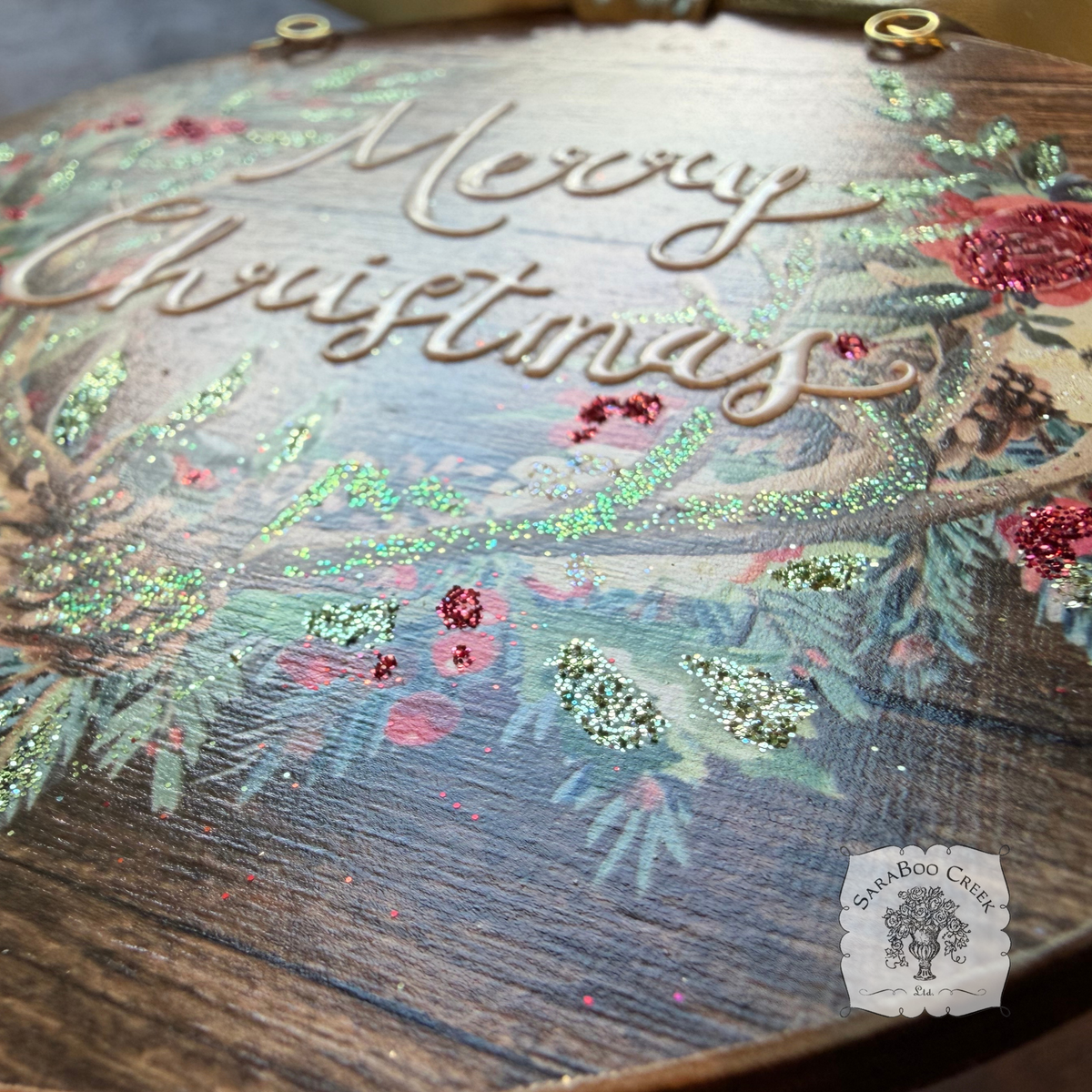 Merry Christmas Antlers- Country Christmas Watercolor Wood Ornament