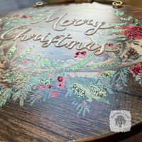 Merry Christmas Antlers- Country Christmas Watercolor Wood Ornament