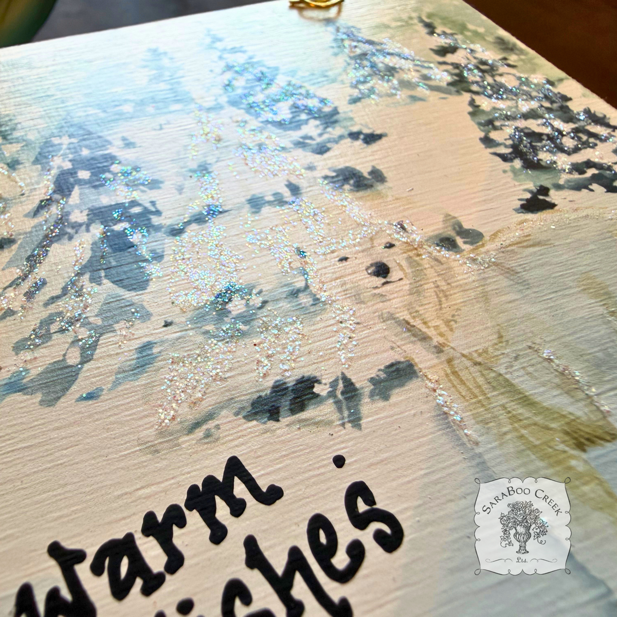 Polar Bear Christmas Ornament - Watercolor Hand Glittered Wood Ornament
