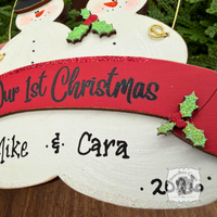 "Our First Christmas" Snowmen Duo Wood Ornament