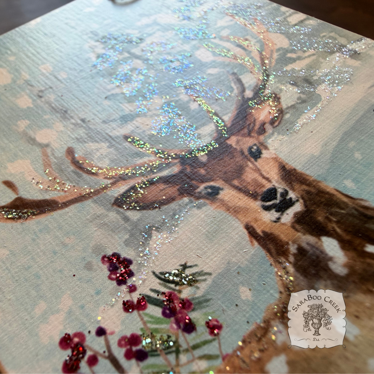 Deer Woodland Winter Scene- Holiday Watercolor Wood Ornament