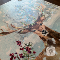 Deer Woodland Winter Scene- Holiday Watercolor Wood Ornament