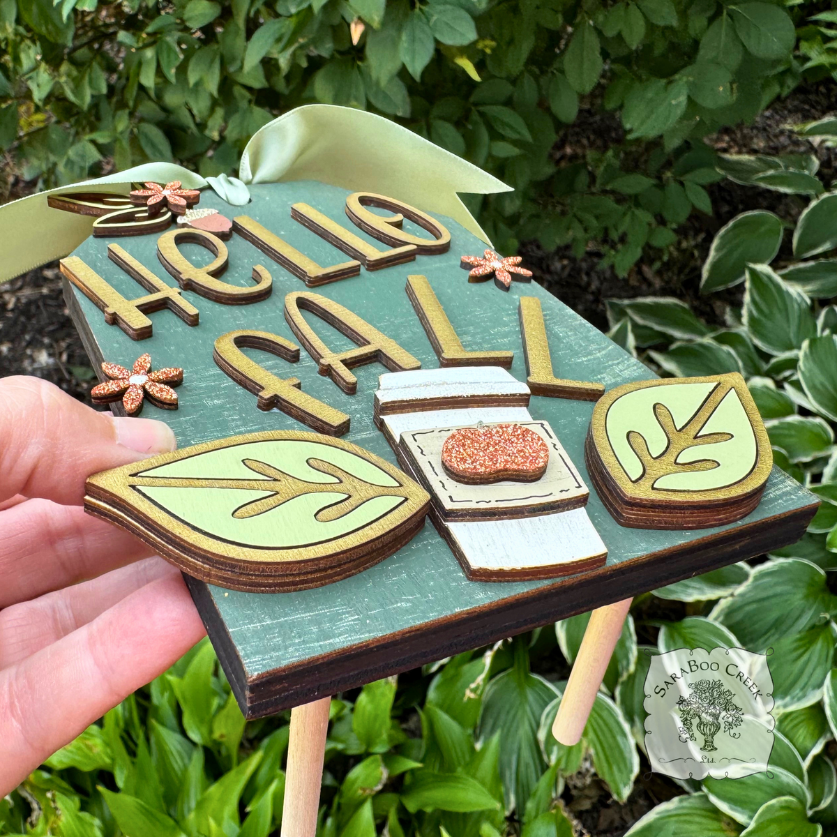 Hello Fall Standing Wood Shipping Tag