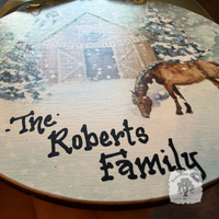 Happy Holidays Horse Stable- Woodland Christmas Watercolor Wood Ornament