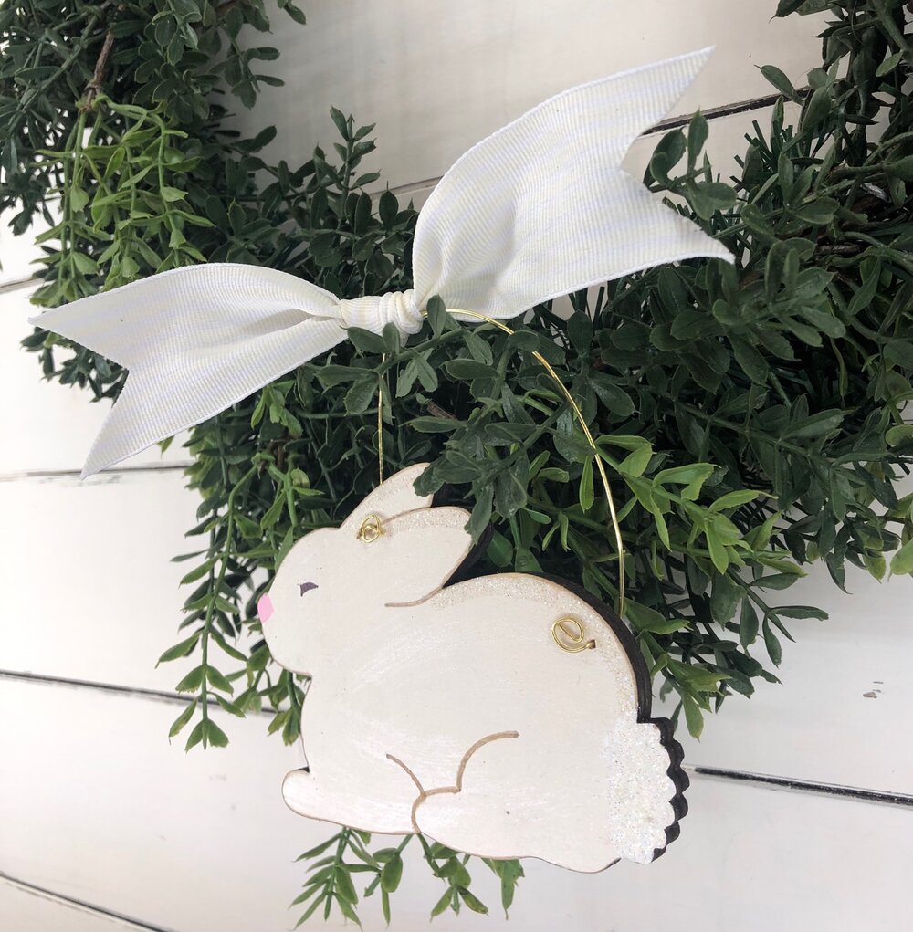 Bunny Ornament - Personalized White Rabbit Ornament for Christmas Tree or Easter Tiered Tray Decor