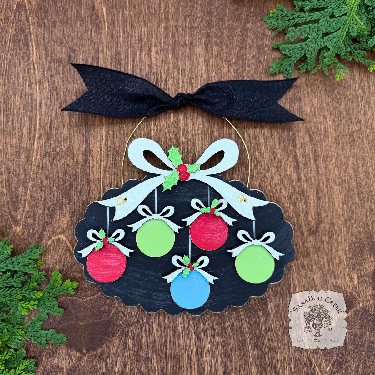 Family, Grandchildren. or Group Personalized Christmas Ornament w/ 2-7 Layered Ball Ornaments topped w/ Wood Bows