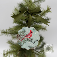 Cardinal Winter Scene- Woodland Holiday Watercolor Wood Ornament