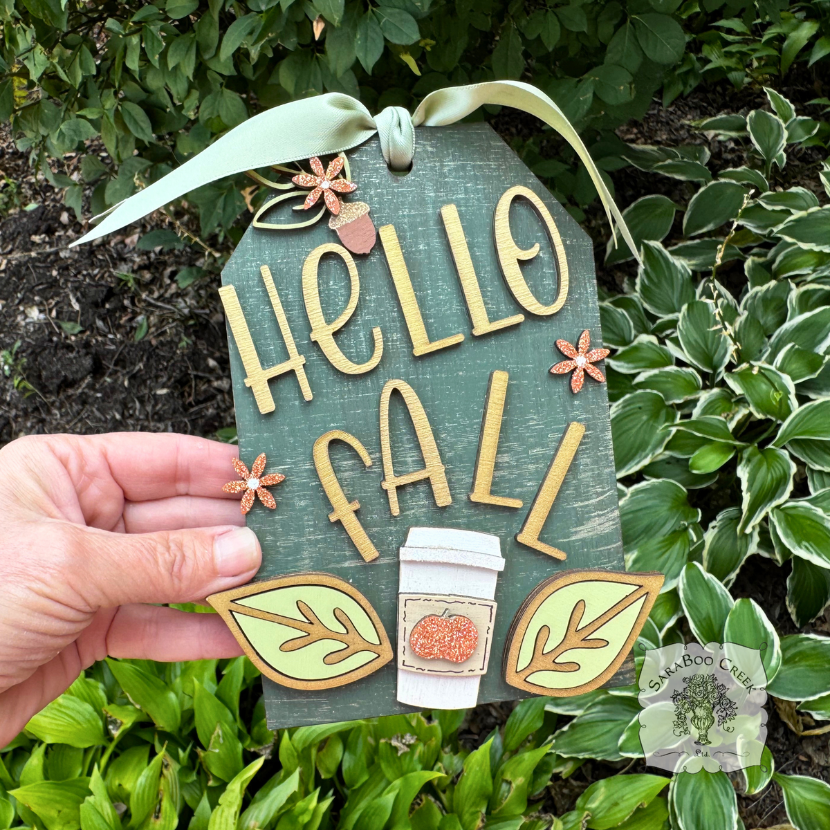 Hello Fall Standing Wood Shipping Tag