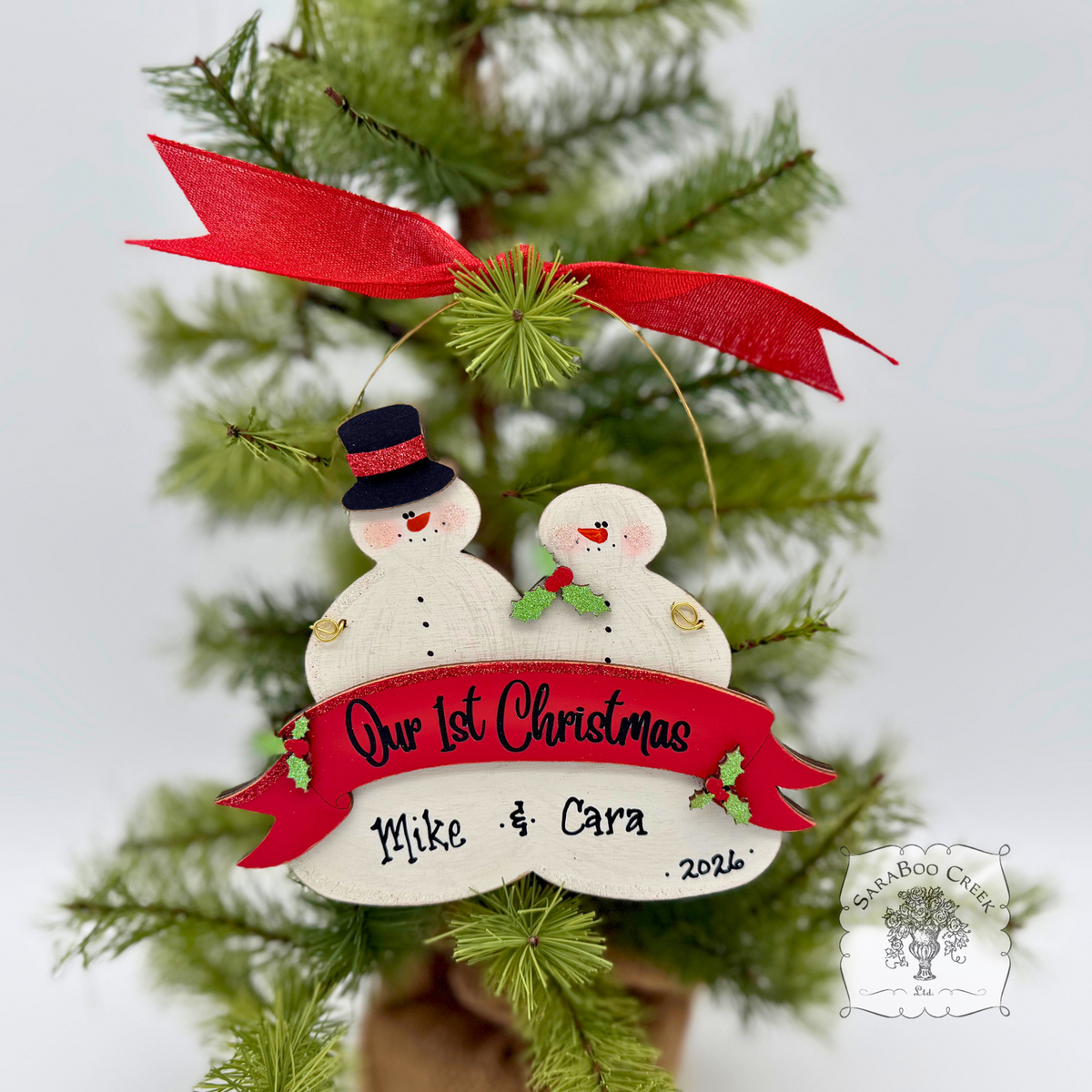 "Our First Christmas" Snowmen Duo Wood Ornament