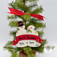 "Our First Christmas" Snowmen Duo Wood Ornament