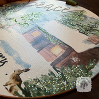 Peaceful Woodland Winter Scene Ornament, Hand Glittered Wood Watercolor Gift
