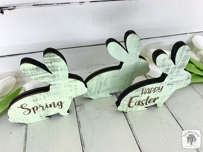 Small Rustic Bunny Sitter Tiered Tray Decor