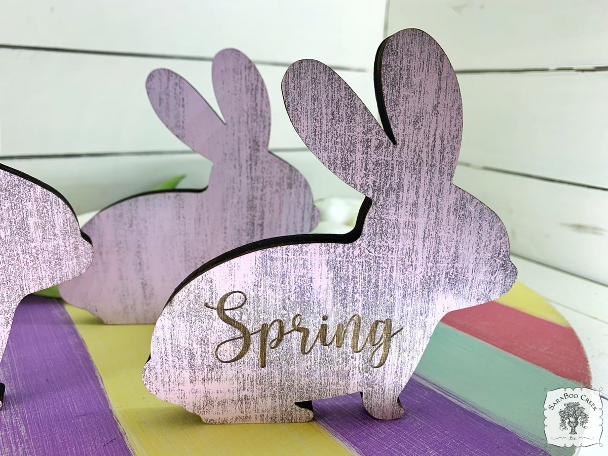Small Rustic Bunny Sitter Tiered Tray Decor