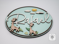 Giraffe Custom Name Sign - Handmade Wood Personalized Giraffe Wall Hanger for Baby, Boy or Girls Room