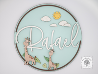 Giraffe Custom Name Sign - Handmade Wood Personalized Giraffe Wall Hanger for Baby, Boy or Girls Room