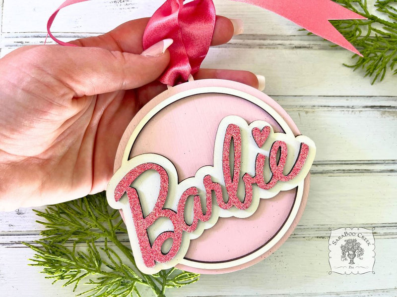 Barbie Ornament - Personalized Wood Pink Barbie Gift