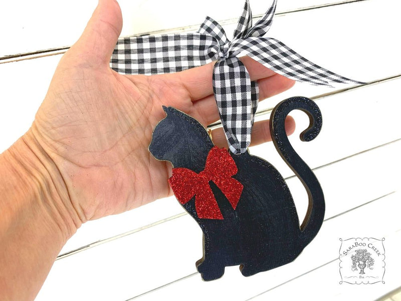 Cat Ornament - Personalized Black Silhouette Kitty Cat Ornament