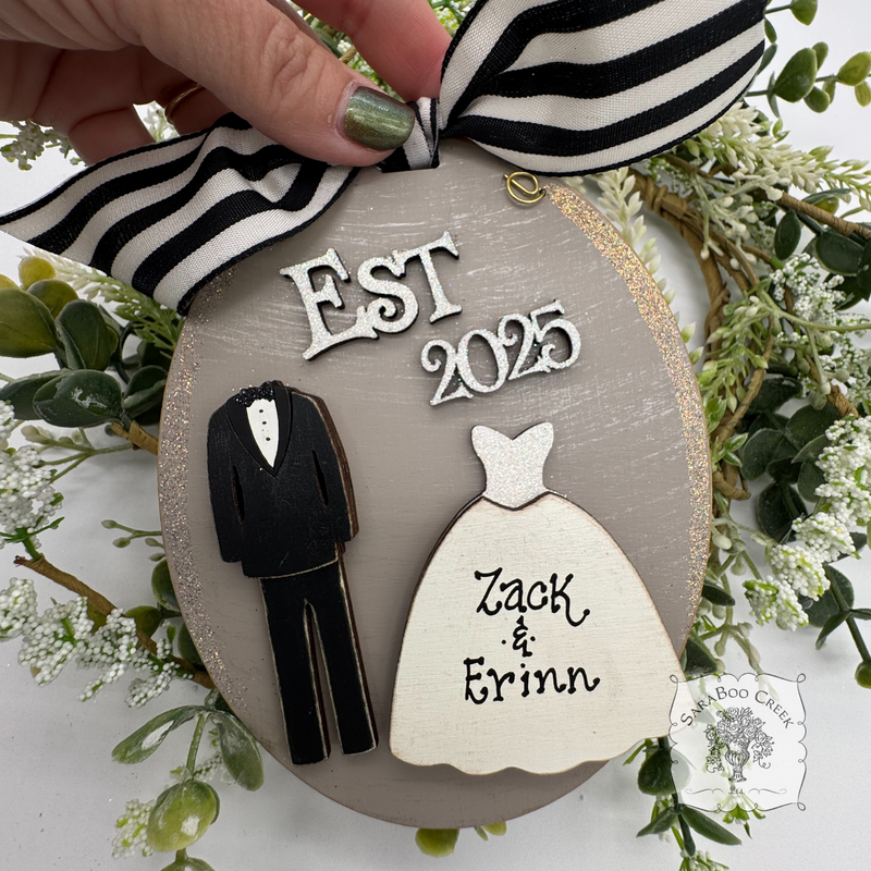 Bride and Groom Wedding Ornament Est 2024 or Est 2025 - Personalized 1st Christmas Married Gift