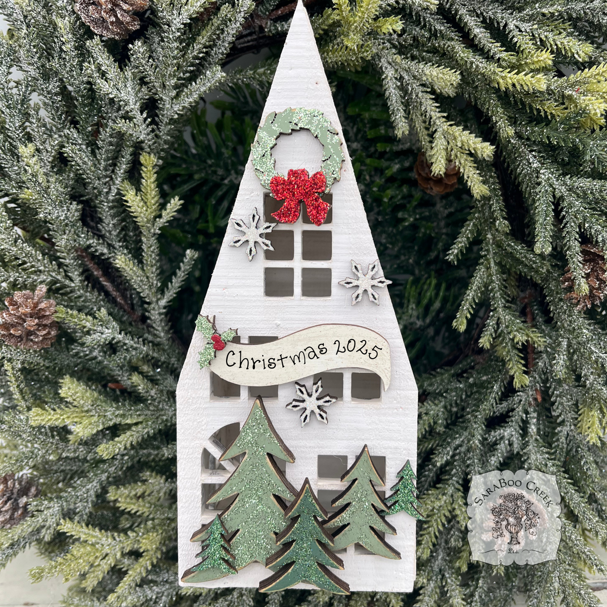 8" Lit Christmas House - Personalized Lighted Village House for Tabletop or Mantel