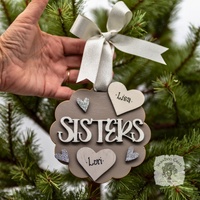 "Sisters" Ornament w/ 2-5 Personalized Hearts - Great Sister Gift