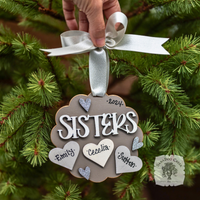 "Sisters" Ornament w/ 2-5 Personalized Hearts - Great Sister Gift