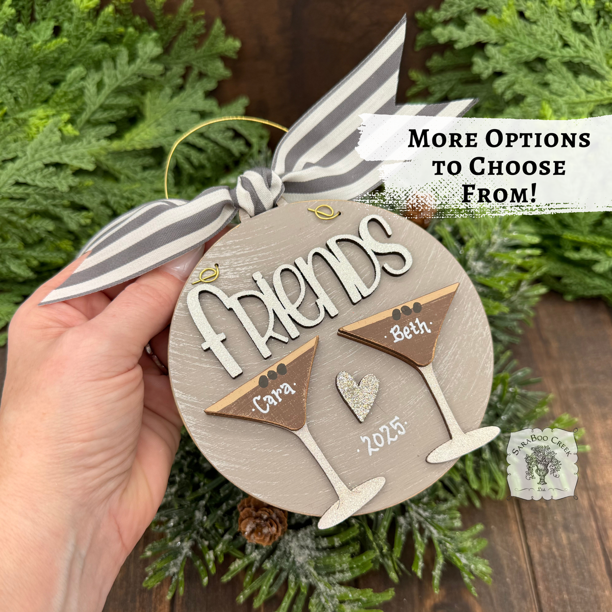 Espresso Martini Ornament w/2 or 3 Cocktails; Choose Girlfriends Friends Sisters or Cheers