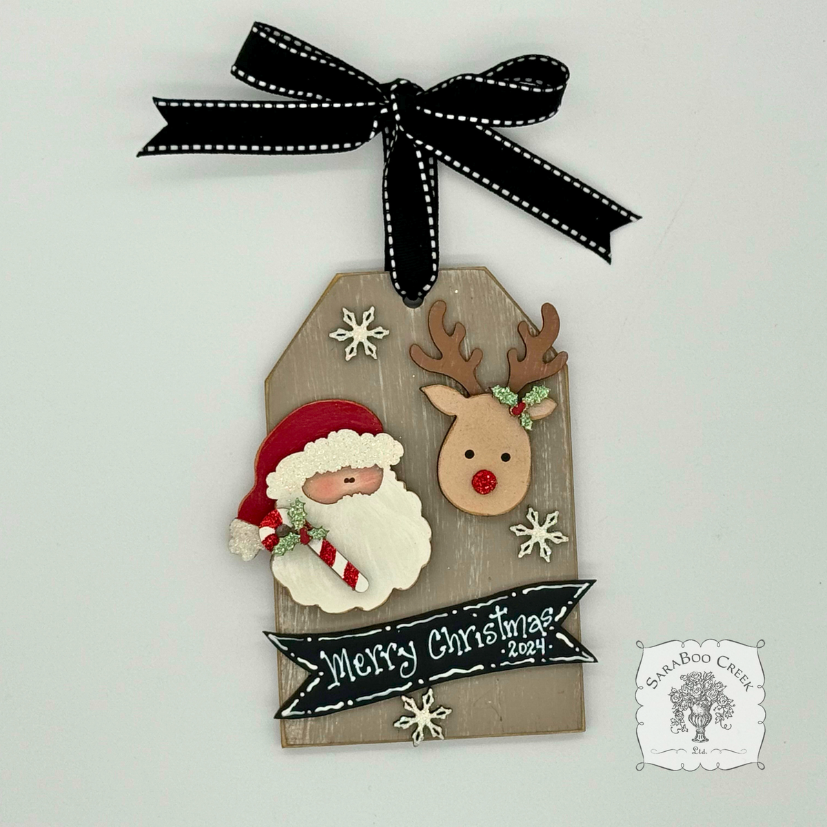 Santa and Reindeer Shipping Tag Ornament