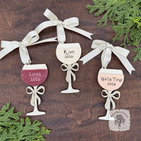 Wine Glass Ornament w/ Bow- Personalized Wine Gift in Red, Blush Rose or White