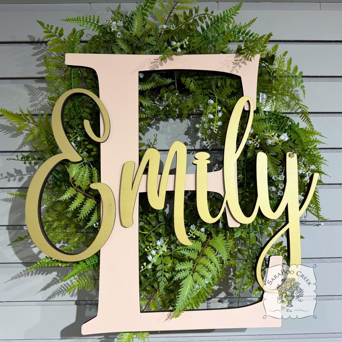 Block Initial Sign with Overlapping Name