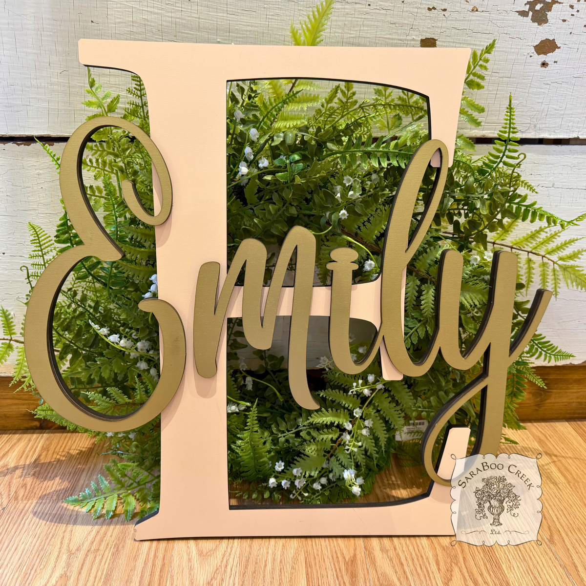 Block Initial Sign with Overlapping Name