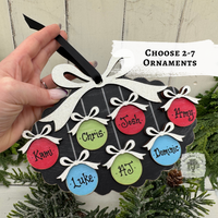 Family, Grandchildren. or Group Personalized Christmas Ornament w/ 2-7 Layered Ball Ornaments topped w/ Wood Bows