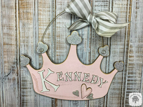 Personalized Crown Sign with Name - Cute Girl's Room Hanging Decoration