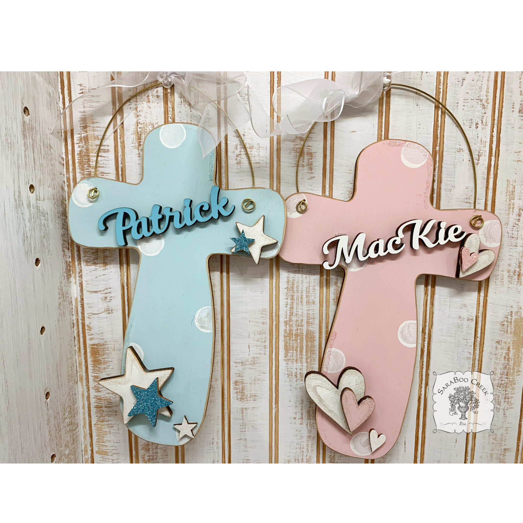Dotted Contemporary Cross - Customized with Name & Heart or Star Decor ...