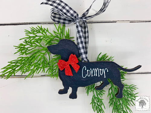 Dachshund Ornament - Personalized Black Silhouette Wiener Dog Ornament