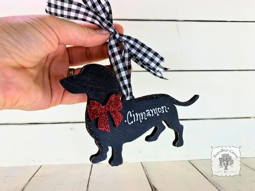 Dachshund Ornament - Personalized Black Silhouette Wiener Dog Ornament