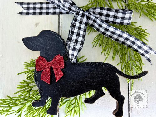 Dachshund Ornament - Personalized Black Silhouette Wiener Dog Ornament