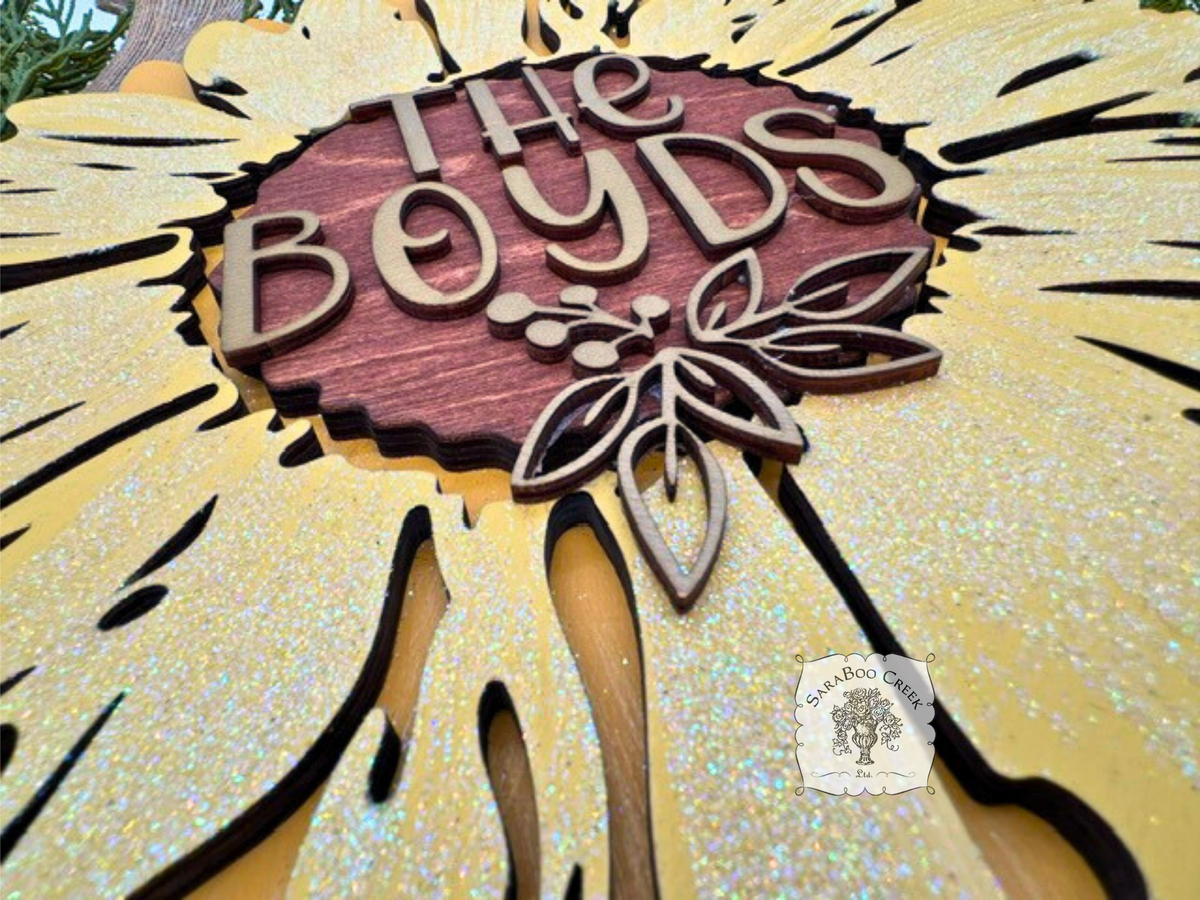 Sunflower Sign with Gold Family Name