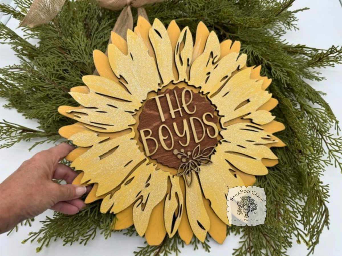 Sunflower Sign with Gold Family Name