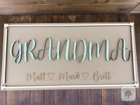 Grandma Sign Customized with Engraved Grandkids Names - Mimi, Gigi, Nana or Custom Name