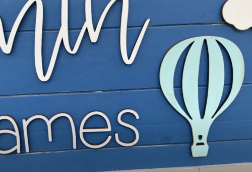 Rectangle Thin Framed Two Name Sign with Hot Air Balloon
