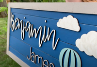 Rectangle Thin Framed Two Name Sign with Hot Air Balloon