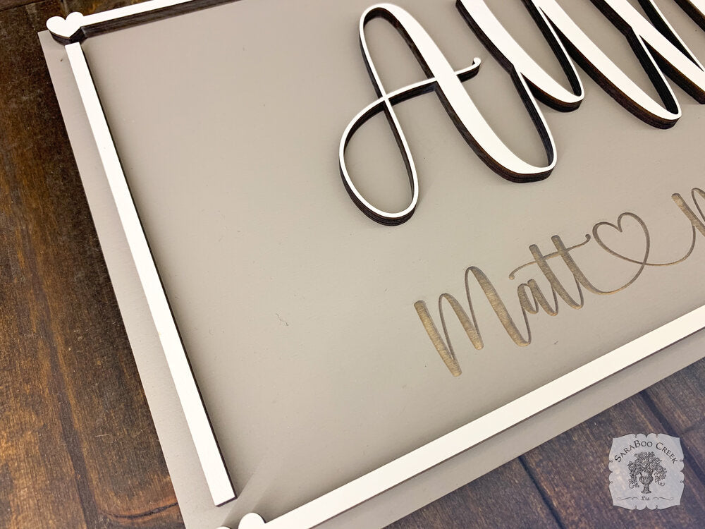 Aunt with Cursive Heart Names Underneath & Heart Border Sign