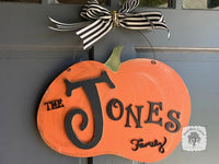 Minimalist Pumpkin Door Hanger Personalized with Family Last Name