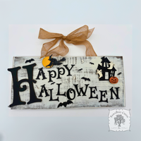 Happy Halloween Scene Rustic Wood Sign