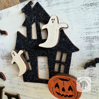 Happy Halloween Scene Rustic Wood Sign