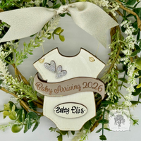 Baby Arriving Due 2025 Ornament - Personalized Expecting Baby Ornament, Baby Announcement or Baby On The Way Gift