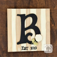 Striped Tabletop Plaque with Initial and Hydrangea Flower Decoration
