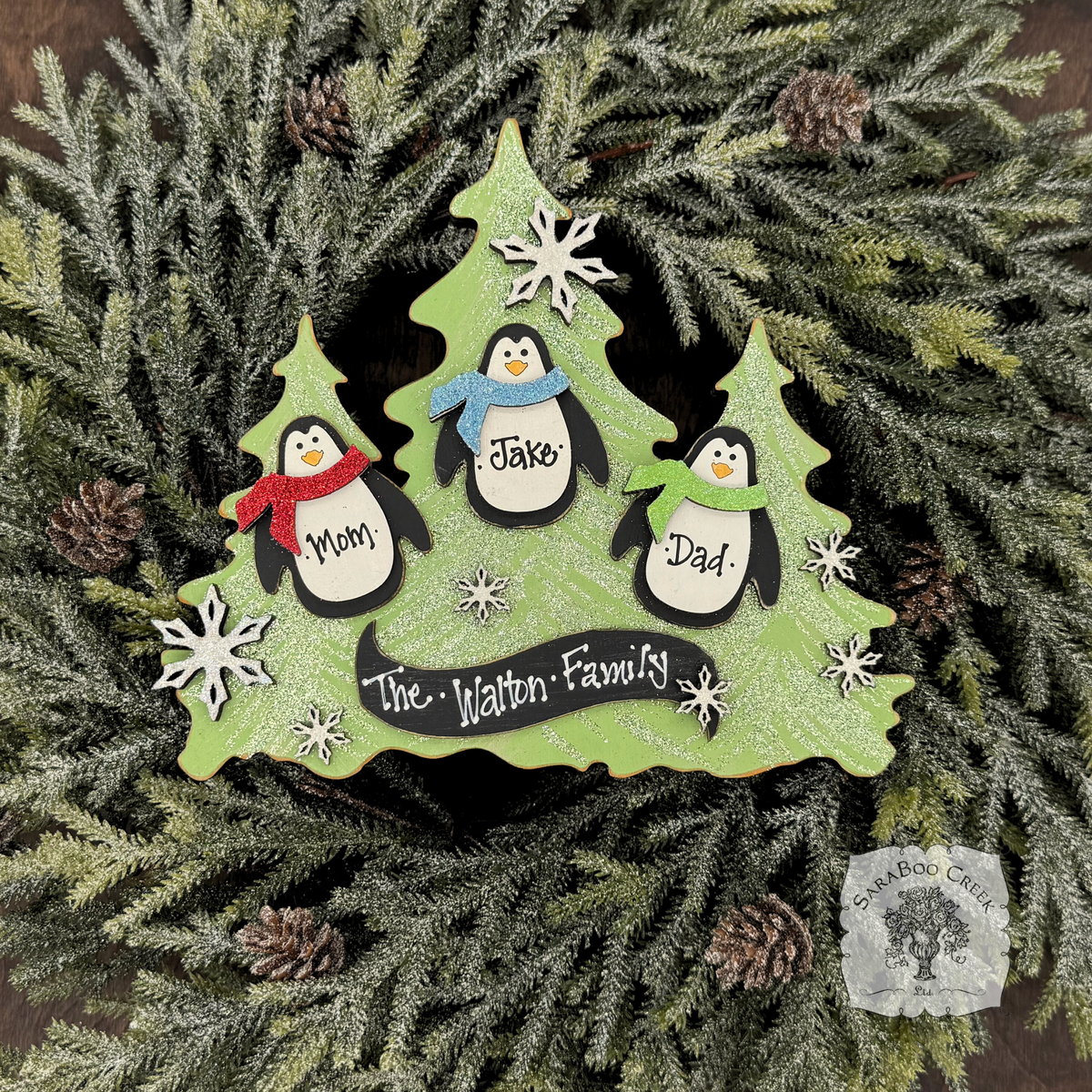 Penguin Tabletop Wood Tree