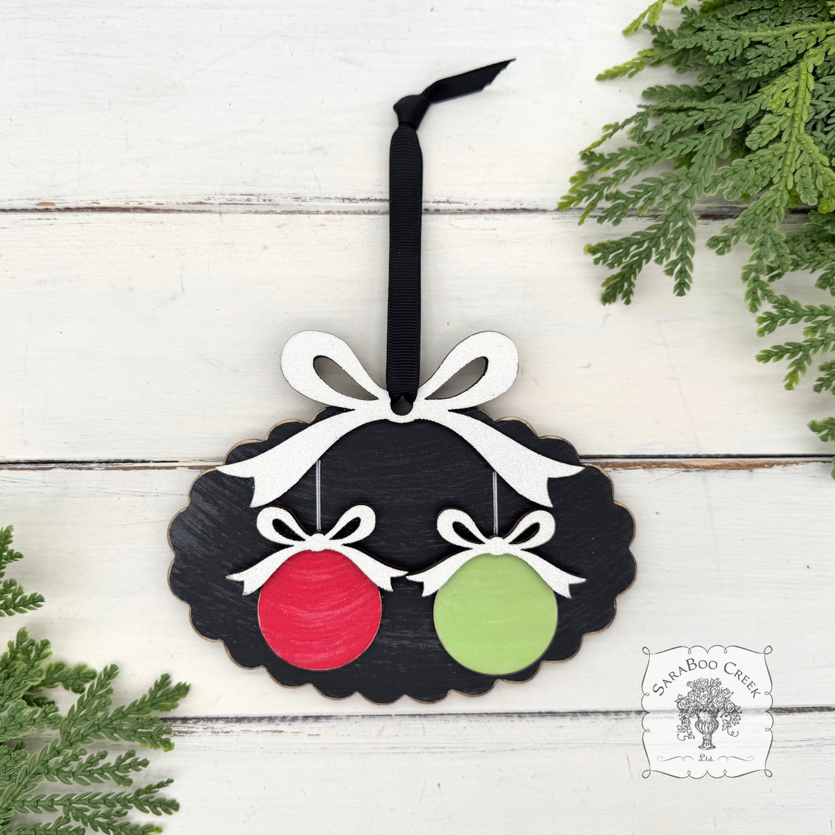 Family, Grandchildren. or Group Personalized Christmas Ornament w/ 2-7 Layered Ball Ornaments topped w/ Wood Bows